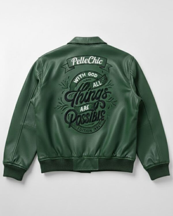 PelleChic™ Forest Green "Possible" Luxury Leather Bomber – Inspirational Elite 1986 Edition