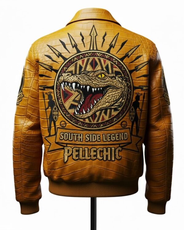 PelleChic™ "South Side Legend" Ochre Leather Bomber – Elite Croco-Embossed Alligator Edition