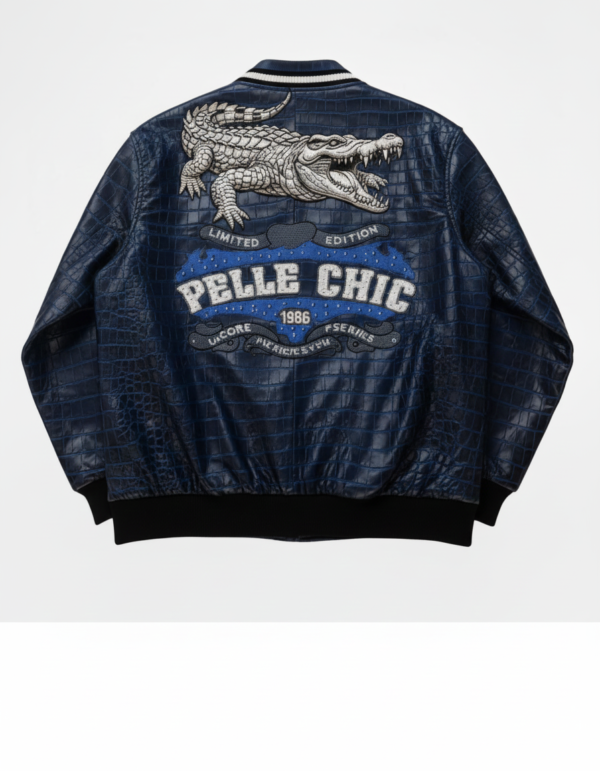 Pelle Chic "Limited Edition" 1986 Croc-Embossed Navy Bomber