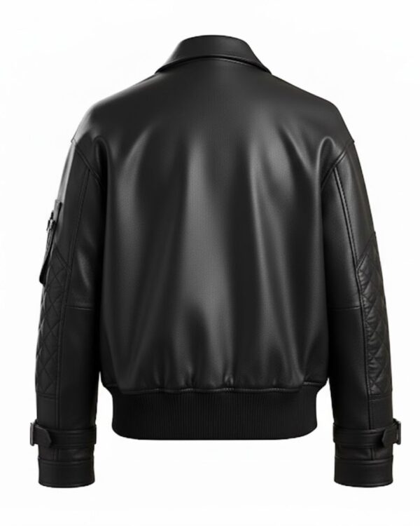 PelleChic™ Stealth Black Luxury Leather Bomber – Quilted Sleeve Elite Biker Edition