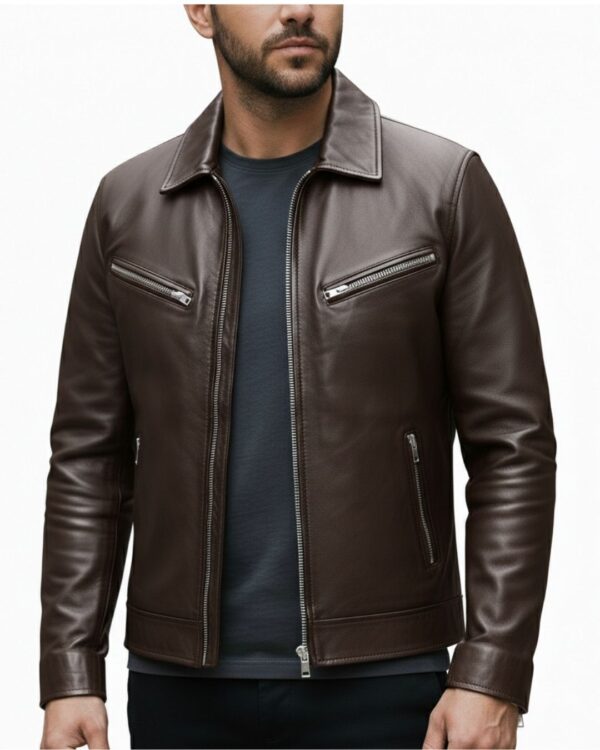 PelleChic™ Classic Chocolate Brown Leather Racer Jacket – Premium Slim-Fit Urban Biker Edition