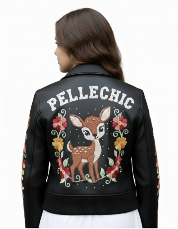 Pelle Chic "Deer Garden" | Hand-Embroidered Floral Leather Bomber