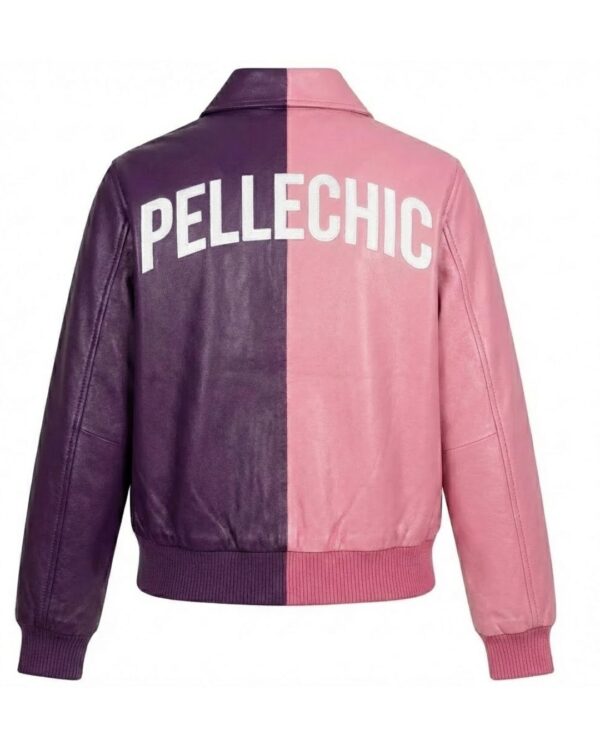 Two-Tone Leather Jacket with Floral Rabbit Embroidery