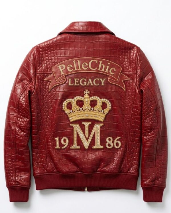 PelleChic Legacy Edition Croc-Embossed Leather Bomber Jacket – Rich Maroon USD-$2100