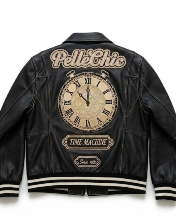 Pelle Chic "Time Machine" Luxury Leather Bomber Jacket – Black & Gold USD-$1000